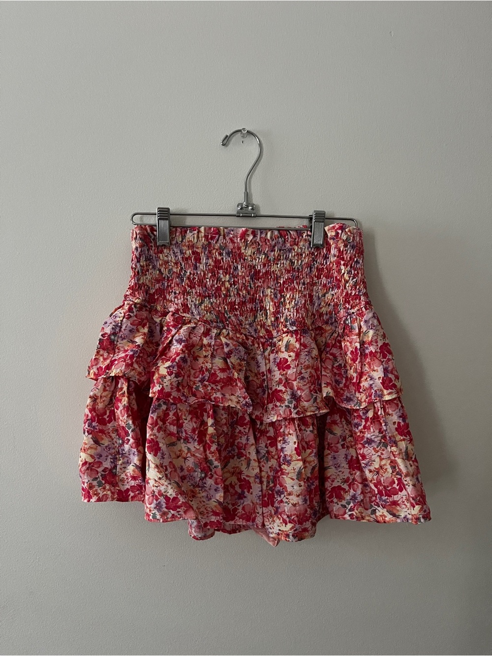 Floral Smocked Tiered Mini Skirt - Pink Floral - Picture 1 of 1